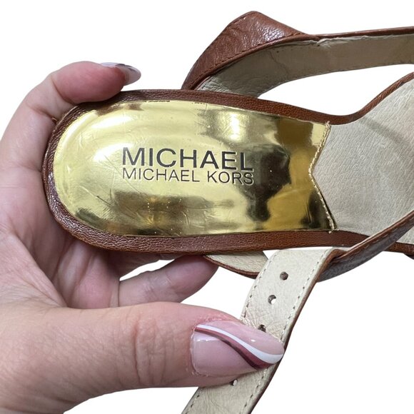 Michael Michael Kors Leather Logo strappy Tortoise heel Sandal women's size 8 - Picture 7 of 10